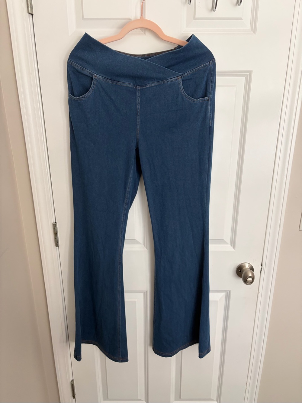 Halara Flex High Waisted Crossover InstantCool Flare Bellbottom Denim TALL LARGE - Picture 5 of 7